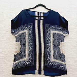 Blouse Size L Navy Geometric Artsy Minimalist Modern Office Vacation Resort Y2K